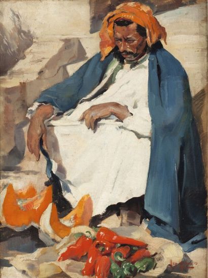 null Max MOREAU (1902-1992) Le marchand de légumes Huile sur toile, signée et datée...