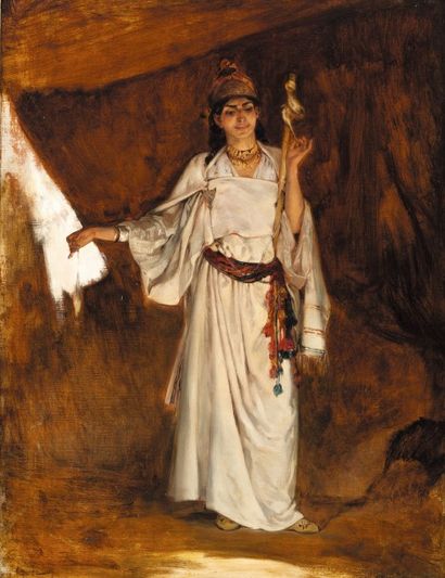 null Gustave GUILLAUMET (1840-1896) Jeune fileuse du Sud algérien Huile sur toile,...