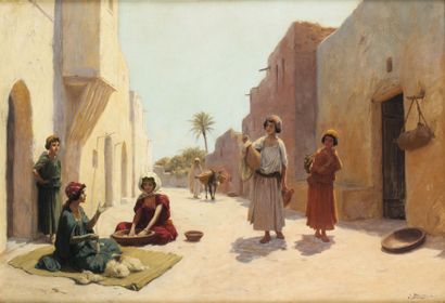 null José ALSINA (XIX-XXème) Jeune fileuse dans une ruelle du sud algérien Huile...