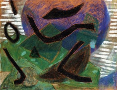 Henri GOETZ (1909-1989) Composition Pastel gras sur papier, signé en bas à gauche....