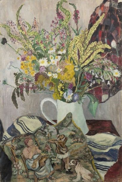 Marthe DELACROIX (1898-1970) Nature morte au pot blanc Huile sur toile, signée en...