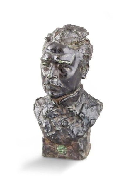 Auguste RODIN (1840-1917) Henri Becque Epreuve en bronze à patine brun-vert, signée...