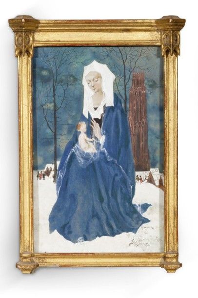 Ernest GUERIN (1887-1952) Vierge à la neige Gouache, signée en bas à droite. Titrée...