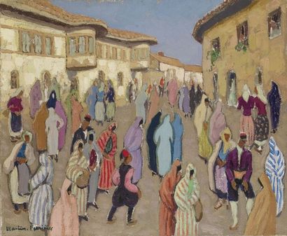 Jac MARTIN FERRIÈRES (1893-1972) La rue à Kos, Mitrivitsa Huile sur toile signée...