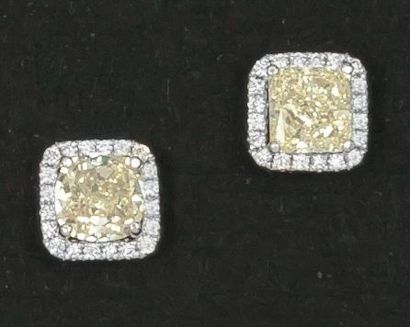 null Paire de boutons d’oreilles en or jaune ornés chacun d’un diamant jaune taillés...