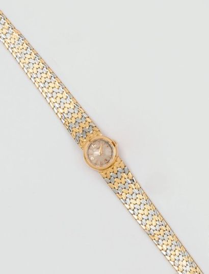 null JAEGER LECOULTRE - Bracelet montre de dame en or jaune et or gris. Cadran gris,...