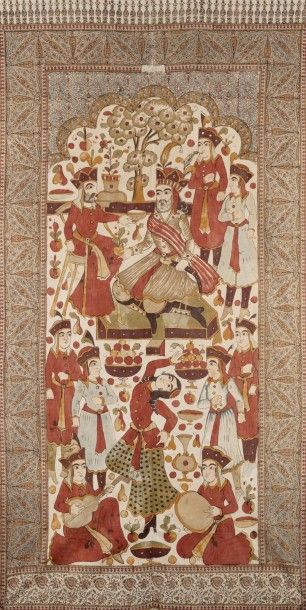 null Kalamkari de Perse, Iran A Kalamkar(i) figuring a scene Iranian court Toile...