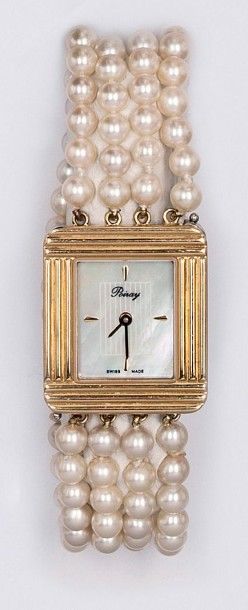 null POIRAY « Ma première » - Bracelet-montre de dame en or jaune et acier, cadran...