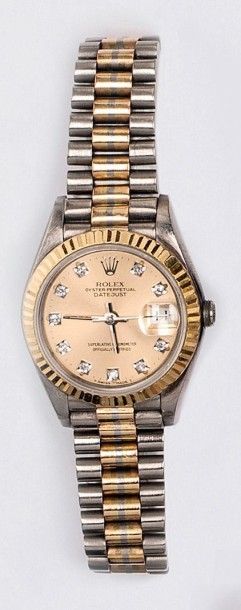 null ROLEX « Datejust » - Bracelet montre de dame en or jaune et acier. Cadran or,...