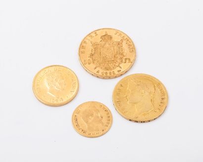 null Lot de quatre pièces en or comprenant : une pièce de 50 francs Français; une...