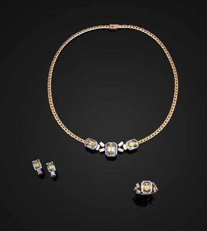 MELLERIO Belle et originale parure en or jaune, comprenant un collier, une paire...