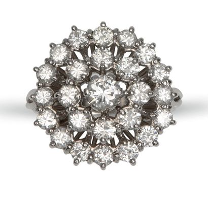 null Bague en or gris ornée d'un diamant taillé en brillant dans un entourage de...