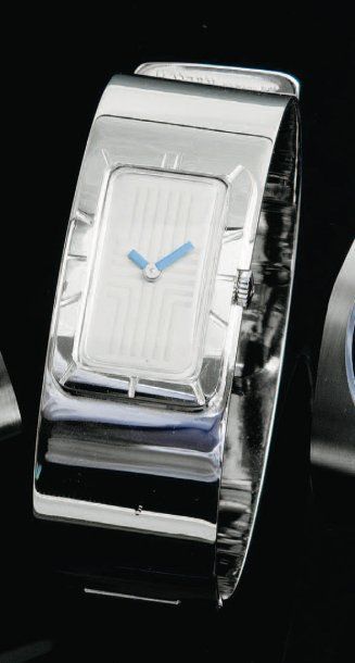 LANVIN (Bracelet de Force Rectangle / Chromé), vers 1975 Montre rectangulaire « bracelet...