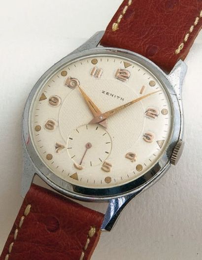 ZENITH (GT ), vers 1950 Grande montre classique à boîtier acier chromé et anses «...