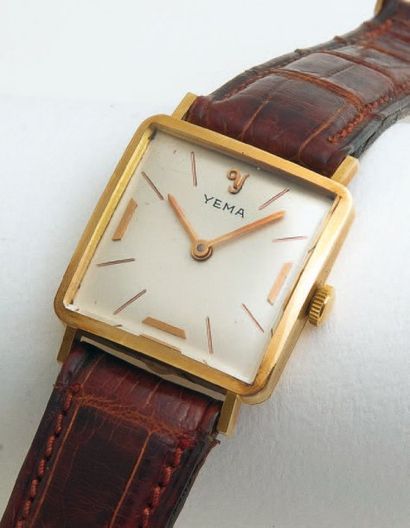 YEMA (Carré / Or rose), vers 1960 Montre de taille medium en or rose à dos clipsé...