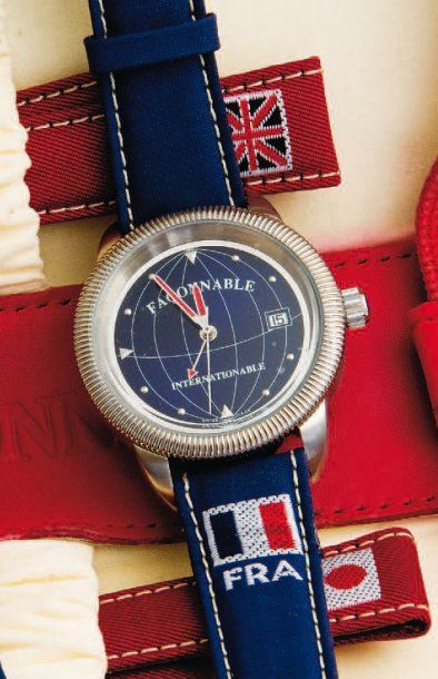 FAÇONNABLE (WORLD TIME/ Bleu), vers 2000 Montre style « polo » à fonction « GMT »...