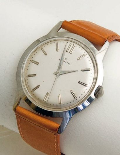 ZENITH (Chemin de Fer), vers 1950 Grande montre classique à boîtier acier et anses...