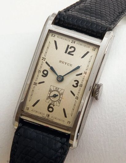 REVUE (Rectangle Art Déco), vers 1940 Grande montre unisexe rectangulaire à facette...
