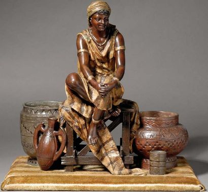Louis HOTTOT (1834-1905) La marchande de poteries Epreuve en bronze et en régule...