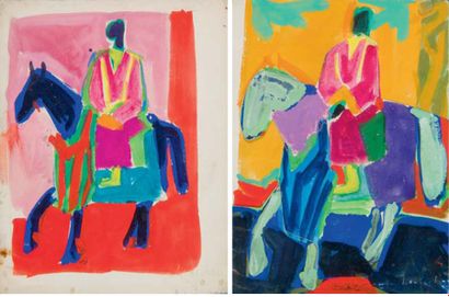 Roger BEZOMBES (1913-1994) La garde Noire, 1951 Deux collages rehaussés de crayon...