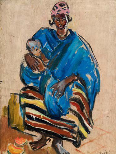 Attribué à Monique CRAS (1910-2007) Mère et son enfant Portrait de vieillard Huile...