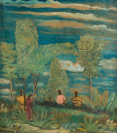 Floris JESPERS (1889-1965) Africains dans la brousse Huile sur toile, signée en bas...
