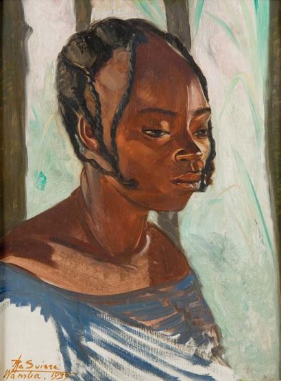 René LE SUISSE (1901-1966) Femme Wamba Huile sur panneau, signée en bas à gauche...