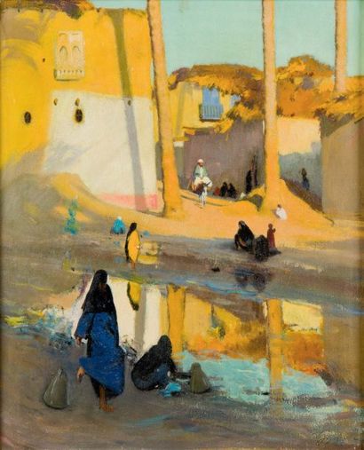 Jacques MAJORELLE (1886-1962) Lavandières aux abords du village de Marg, Egypte Huile...