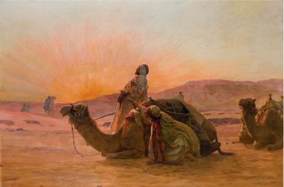 Otto PILNY (1866-1936) Embuscade au désert Huile sur toile, signée en bas à droite,...