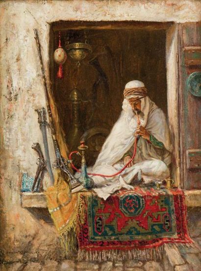 Addisson Thomas MILLAR (1860-1913) Le marchand d'antiquités Huile sur toile, signée...