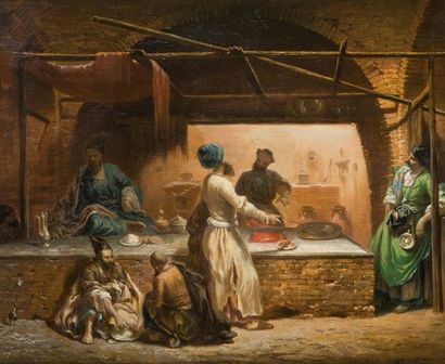 Eugène Napoléon FLANDIN (1809-1876) Intérieur de Bazar à Téhéran Huile sur toile,...