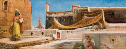 Georges CLAIRIN (1843-1919) Orientales sur les terrasses Huile sur toile signée en...