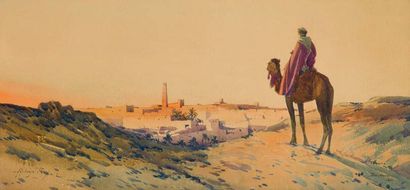 Alphonse REY (1865-1938) Chamelier face à Bou-Noura Aquarelle, signée en bas à gauche...