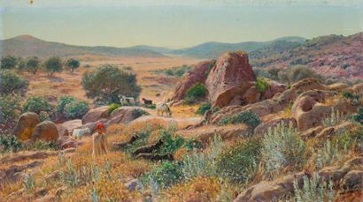 Antoine GADAN (1854-1934) Jeune berger et ses chèvres au crépuscule Huile sur toile,...