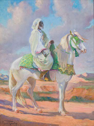 Maurice ROMBERG DE VAUCORBEIL (1861/62-1943) Cavalier marocain, Meknès Huile sur...