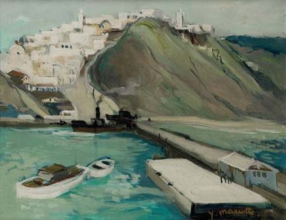 Yvonne MARIOTTE (née en 1909) Port de Tanger Huile sur toile, signée en bas à droite....