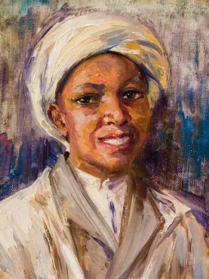 Attribué à José CRUZ HERRERA (1890-1972) Portrait du jeune Rachid Huile sur toile,...