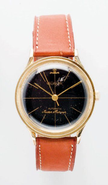 LECOULTRE « Master Mariner « circa 1970 - Montre de poignet en or jaune 14 k , cadran...