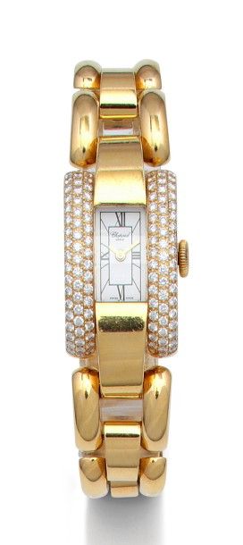 CHOPARD Belle montre bracelet de dame en or jaune 18k (750).
Boîtier rectangle curvex....