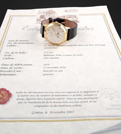 PATEK PHILIPPE Rare et superbe montre bracelet à quantième perpétuel en or jaune...