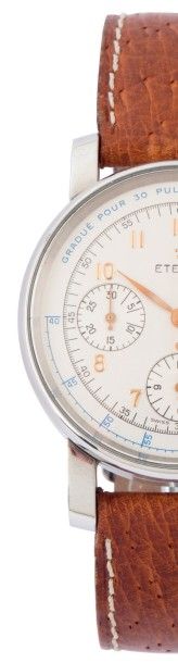 ETERNA «Pulsations» vers 1990 beau chronographe bracelet en acier. Boîtier rond....