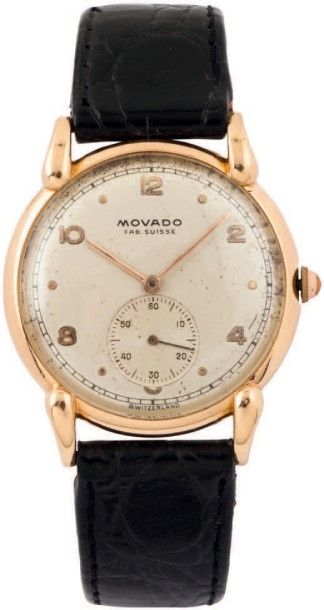 MOVADO N°4847/492434 vers 1950
Montre bracelet en or rose.
Boitier rond. Anses cornes...