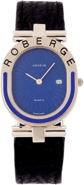 ROBERGE N°26058979 vers 1980
Montre bracelet tonneau en or blanc. Cadran bleu rayonnant...