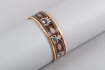 HERMES paris made in Austria Bracelet jonc 18mm "Ferronerie" en métal doré émaillé...