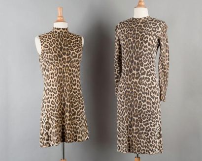 Léonard FASHION Lot de deux robes en jersey de laine beige imprimée d'un motif à...