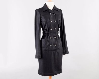 CHANEL Collection Paris Moscou Robe en jersey de laine noir rehaussé de lurex, col...