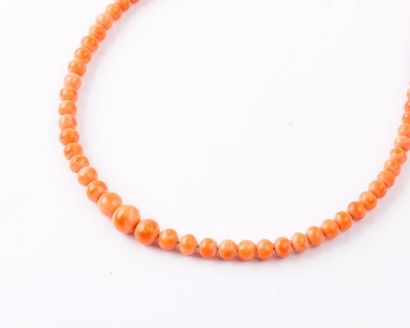 null Collier de boules de corail. Longueur : 35 cm. On y joint un bracelet câble...