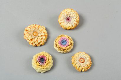 null Divers

Cinq grosses pâquerettes décorées en camaïeu rose et jaune.

XIXème...
