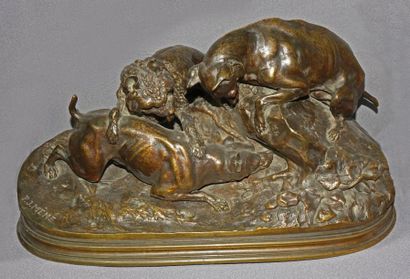 null Pierre Jules MENE (1810-1879)

Trois chiens au terrier

Epreuve en bronze à...