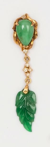 null Paire de pendants d’oreilles en or jaune ornés de jade sculpté à décor de feuilles
P. 4...